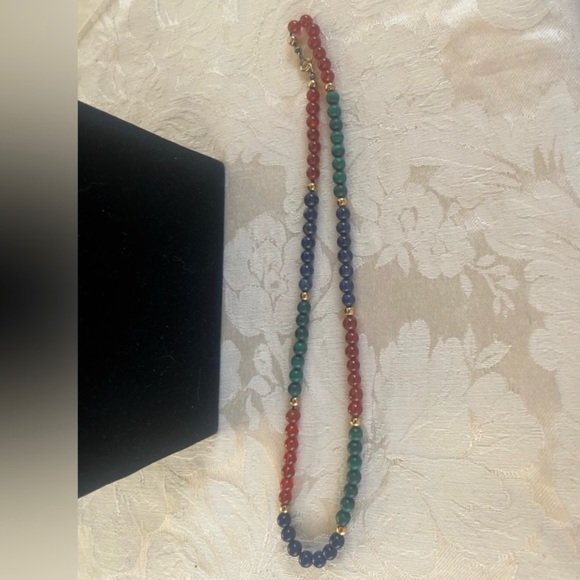 Two Gemstone Choker Necklaces. Beads made of Ruby, jade and sapphire - Picture 2 of 4